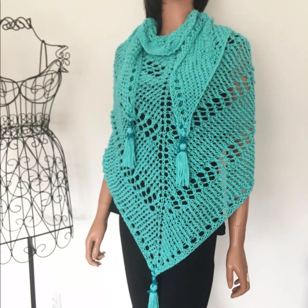 Hand Knits 2 Love Cotton Triangle Shawl Tassels